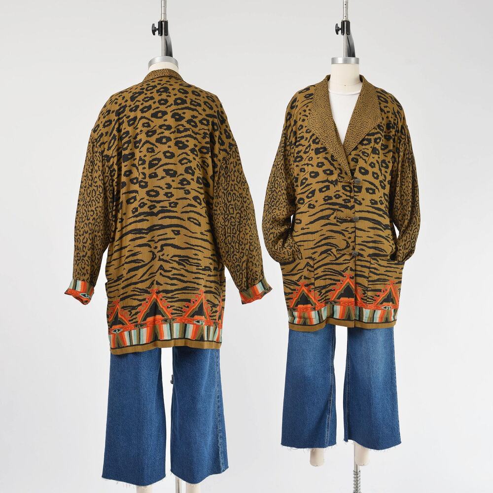 Vintage Carole Little Animal Print Jacket Leopard Tiger Aztec Oversized S M